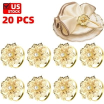Set of 20 Napkin Rings, Metal Gold Hollow Out Flower Napkin Ring Holder for Wedding Party Holiday Banquet Christmas Dinner Delicate Serviette Buckles Decor Favor