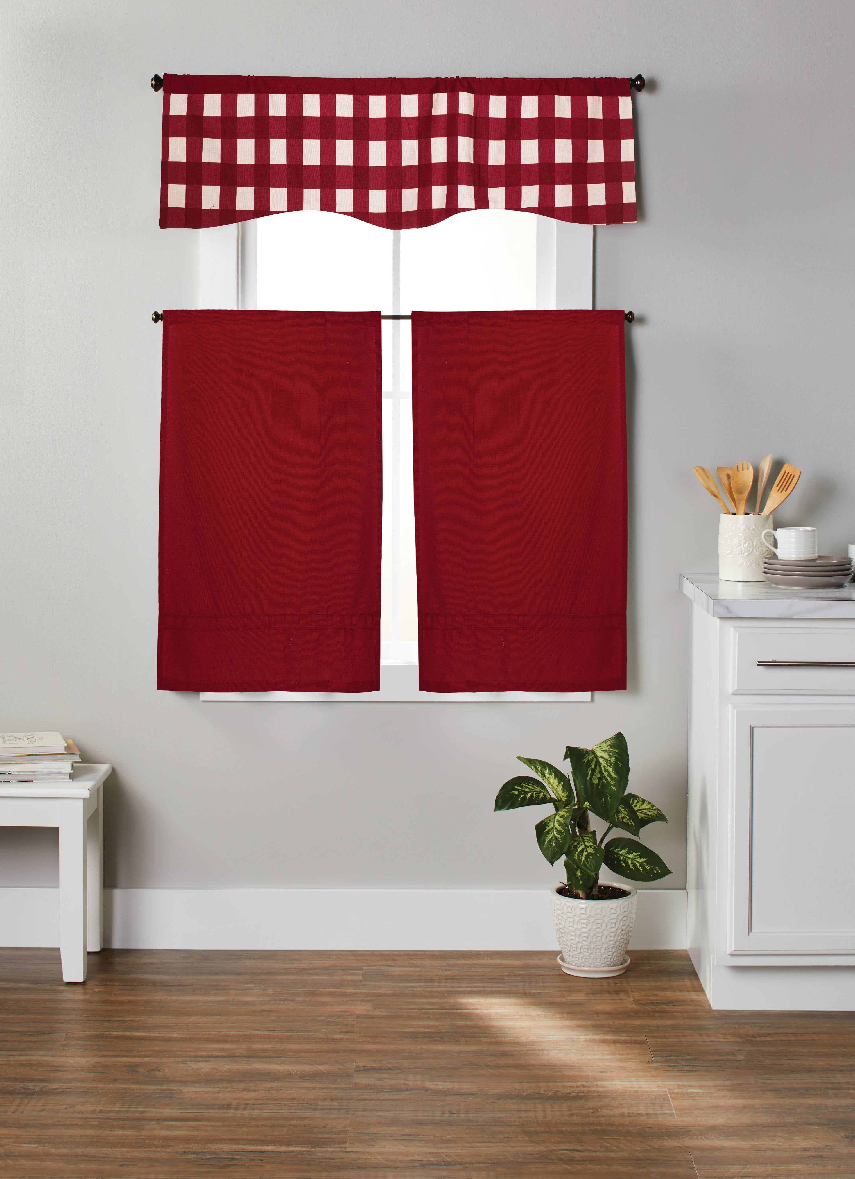 Better Homes & Gardens Checks N Solids 3 Piece Kitchen Curtain Set
