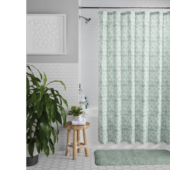 Mainstays Green Breezy Blooms Fabric Shower Curtain, 72” x72”