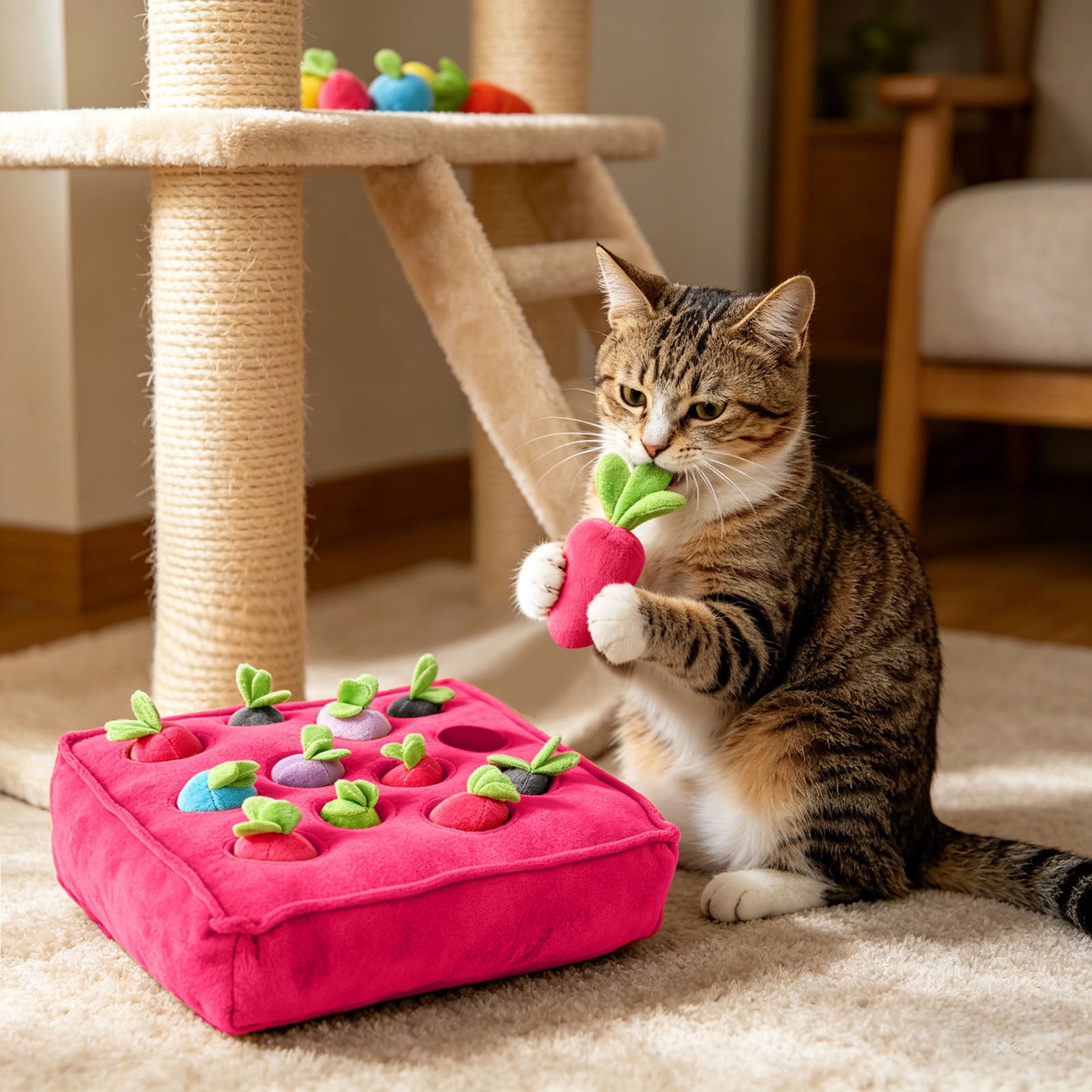Interactive Dog Puzzle Toy Carrot Pull Pet Toy with Crinkle Sound Plush Vegetable Patch Hide-and-Seek Game for Cats and Dogs