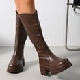 thumbnail image 2 of hopeusnice Women Knee High Riding Boots With V Shaped Top Back Zipper Closure Chunky Heel For Fall Winter And Fashion Outfits Brown 41, 2 of 9