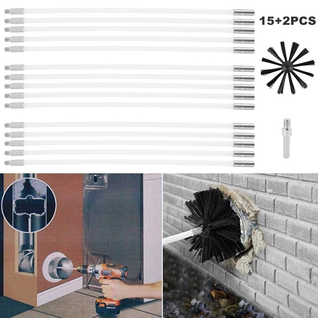 17PCS Portable Chimney Brush and Rods Kit Electrical Rotary Drill Drive Sweeping Cleaning Tool