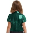 thumbnail image 2 of TSSOE Kids Girls Metallic Strap Tie Round Neck T-shirt Sparkly Short Sleeve Hip Hop Jazz Dance Crop Top Green 6-10, 2 of 5