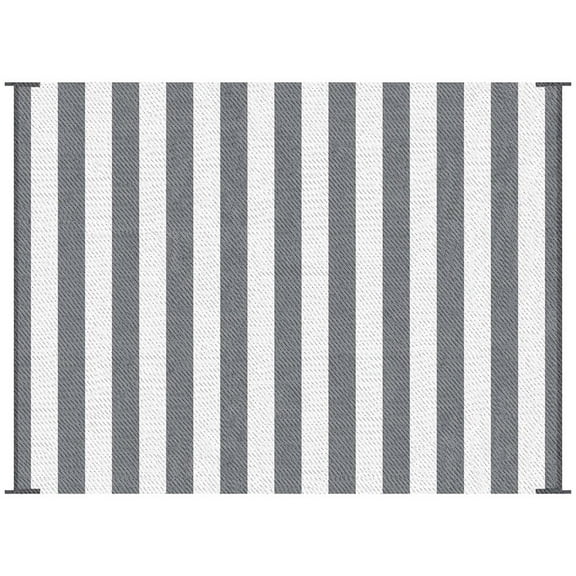 Resenkos Floor Mat Carpet,Indoor Door Mat,Reversible Outdoor Rug, 9'x 12' Waterproof Straw Floor Mat, Portable RV Camping Carpet, Gray & White Striped