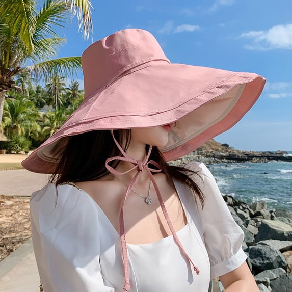 Ticikt Women Wide Brim Soft Reversible Beach Hat Breathable Sun Hat,Color:Pink