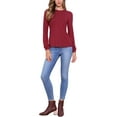 thumbnail image 2 of INSPIRE CHIC Long Sleeve Tops for Women's Fall Winter Pleated Round Neck Fitted Basic Tee Tops S Burgundy, 2 of 6