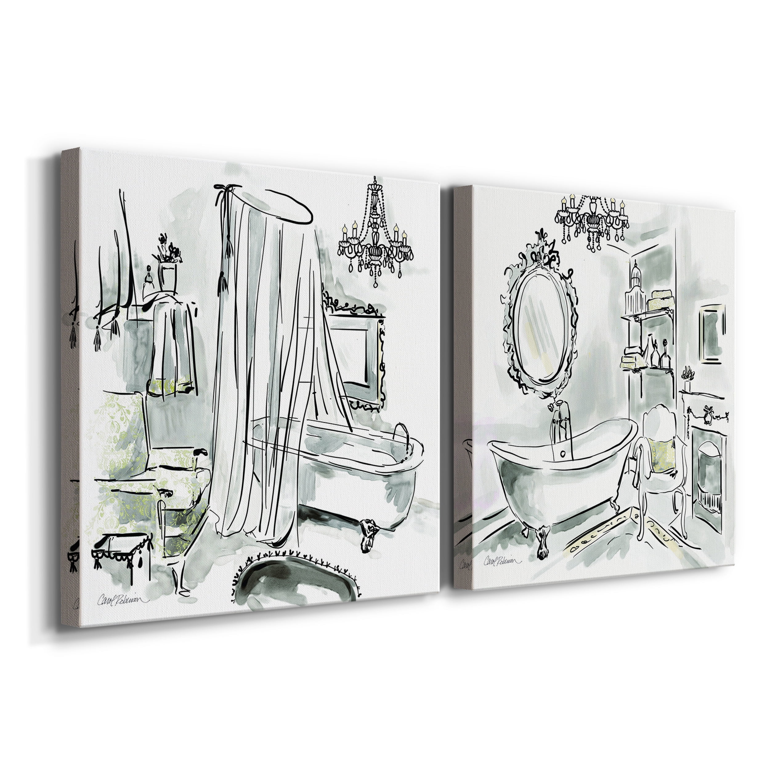 Opulent Bath I - Premium Gallery Wrapped Canvas - Ready to Hang Set of 2 - 10 x 10 Each