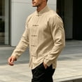thumbnail image 6 of Men's Tang Suit Chinese Traditional Clothes Long Sleeve Stand Collar Zhongshan Shirts Casual Lightweight Cotton Linen Tops Khaki L, 6 of 6