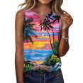 thumbnail image 2 of KLHDSF Fashionable Camisole Tops For Women Casual Hawaiian Print Sleeveless Button Vest Top Purple S, 2 of 4