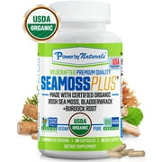 Power by Naturals USDA Organic Sea Moss Plus Bladderwrack and Burdock Root Supplement, 60 Capsules