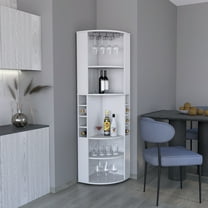 Royard Oaktree 71" Tall Corner Wine Bar Cabinet with 8-bottle Wine Rack, 5 Tier Bar Storage Cabinet with Open Shelves and Glass Holder, Freestanding Liquor Cabinet for Living Room, Kitchen, White