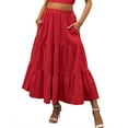 thumbnail image 2 of Pleated Skirts for Women, Casual Solid Color Layered Maxi Skirt, Flowy Ruffles Elastic Waist Pockets Sunskirt, 2 of 5