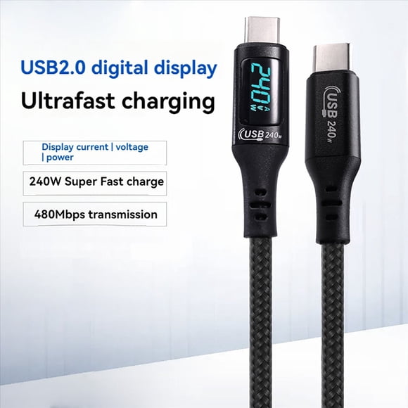 Cable USB Tipo C A USB C 240W PD 3.1 Cargador de Carga Rápida USB2.0 480Mbps Tipo-C Cable de Datos para Pantalla Digital