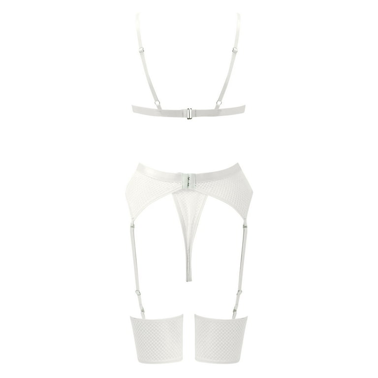 Aayomet Lingerie For Women Naughty,Women Lingerie Set with Garter Belts Bra  and Panty Lingerie Sets,White M 