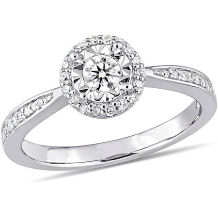 Miabella 1/3 Carat T.W. Diamond Sterling Silver Halo Engagement Ring
