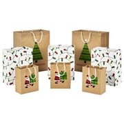 Hallmark Recyclable Sustainable Kraft with Santa, Lights and Tree Christmas Assorted Gift Bags, 8-Pack (3 Small 6", 3 Medium 9", 2 Large 13")