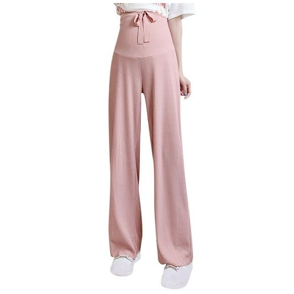 ShomPort Maternity Wide Leg Pants Over The Belly Loose Comfy Maternity Lounge Pants Solid Color Pregnancy Pants