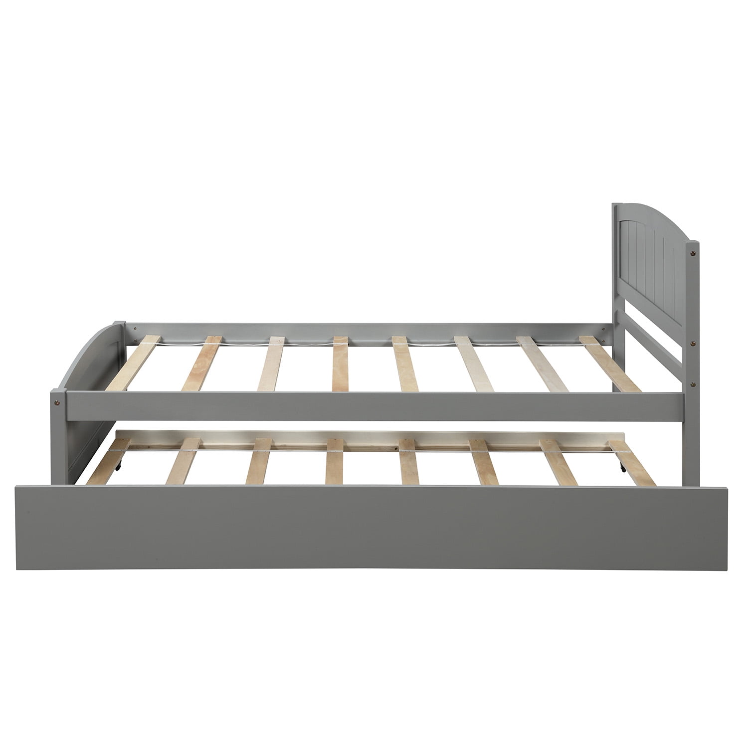 Aukfa Platform Bed with Trundle - Solid Wood Twin Size Bed Frame - Gray