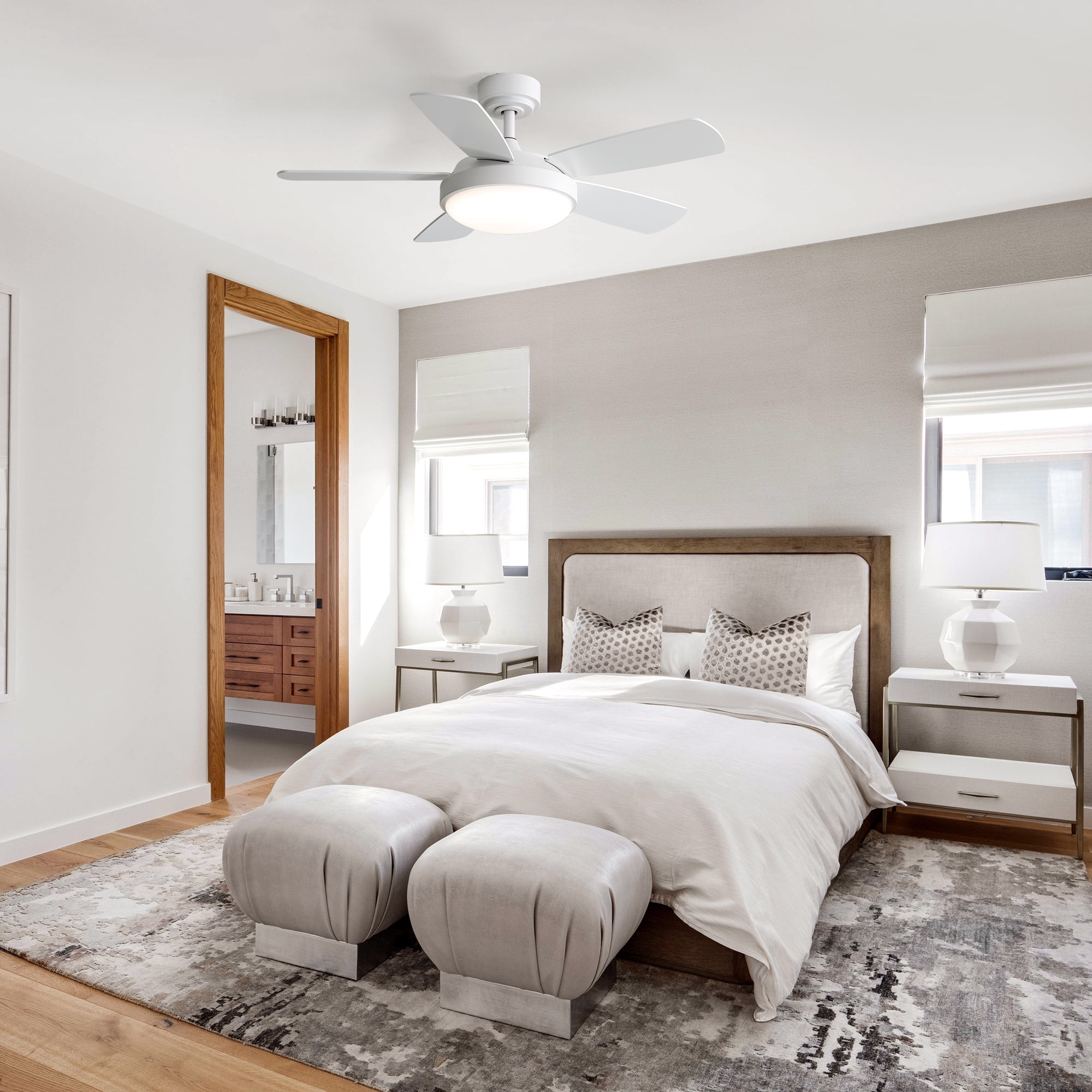 Sofucor 42 inch 5 Blade Modern Ceiling Fan With Light and Remote Control，White