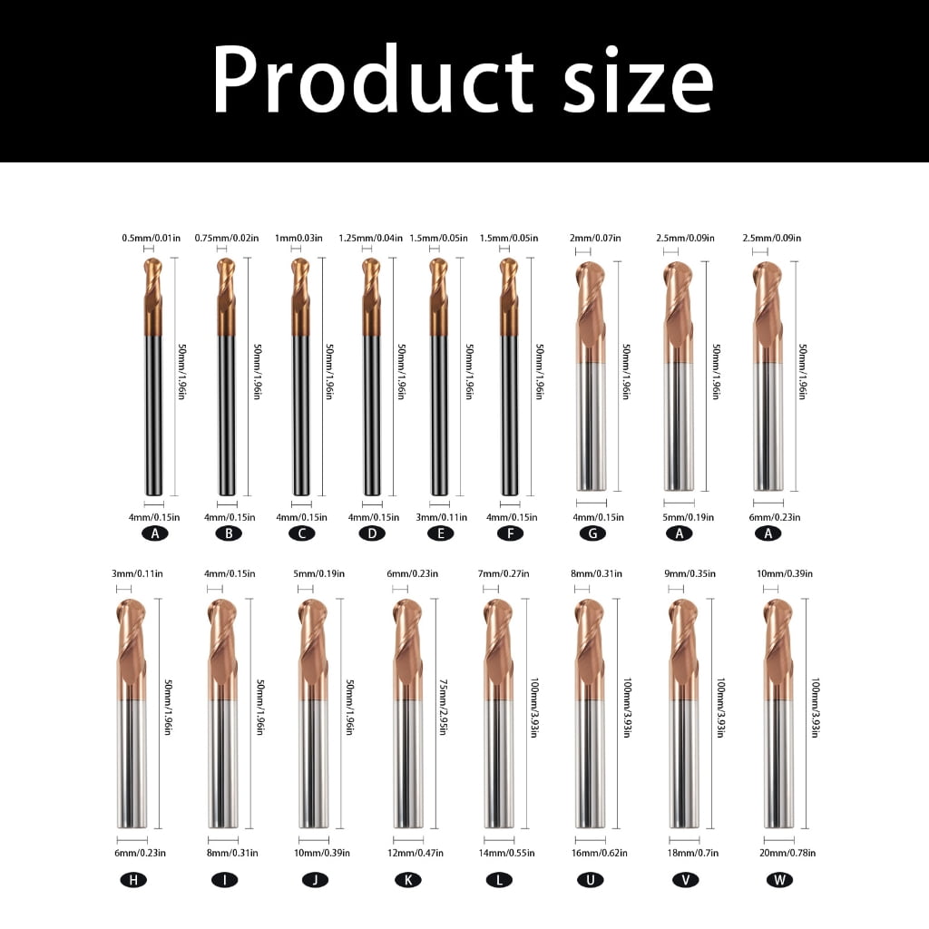 Heavy Duty Ball Nose End Mill 2 Flutes HRC55 Hardness Fit for High Speed Steel Cast Iron Machining