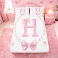 thumbnail image 5 of meiyoeat Chic Pearl Necklace Print King Sheets For Kids,Pink Coquette Bow Initial Letter H Bedding,4 Pieces, 5 of 6