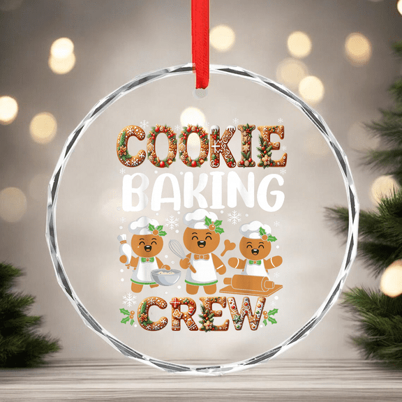 Funny Gingerbread Lovers Cookie Baking Crew Christmas CIRCLE GLASS ORNAMENT Home Decor