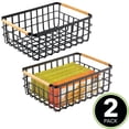 thumbnail image 2 of mDesign Metal Wire Organizer Basket, Bamboo Handles, 2 Pack, Matte Black/Natural, 2 of 9