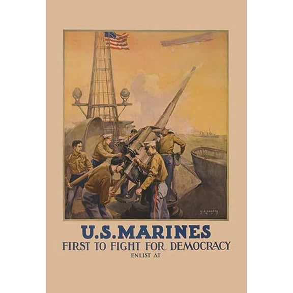 U.S. Marines - First to Fight for Democracy- Fine Art Canvas Print (20" x 30")