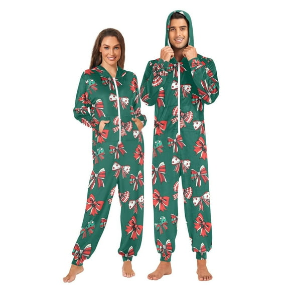 joogoo Christmas Bows Unisex Adults Onesies Pajamas Jumpsuits L