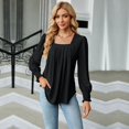 thumbnail image 4 of SWSMCLT Women's Soft Long Sleeve Blouse Summer Fall Top Tunics Casual Loose T Shirt Lightweight Square Neck Bishop Sleeve Black Medium, 4 of 5