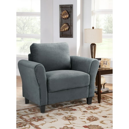Modular Overstuffed Upholstered Chair - Lifestyle Solutions Alexa Rolled-Arm Chair, Upholstered fabric in Dark Grey