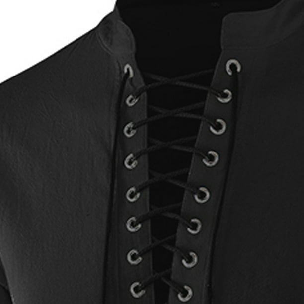 Mens Retro Shirt Lace Up V Neck Long Sleeve Blouse Medieval Noble Style  Stage Costume 