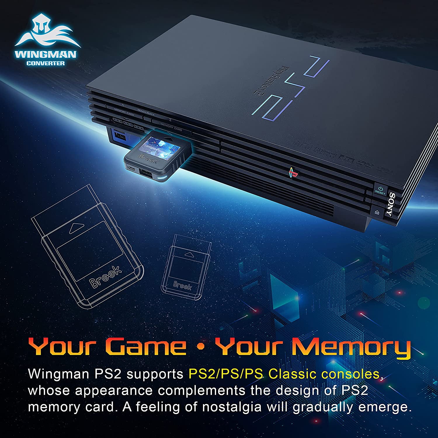 Brook Wingman PS2 Converter - Controller Adapter for PS3 / PS4 / PS5 / Xbox 360 / Xbox One / Xbox Series X/S / Switch Pro to PS2, PS1 and PS Classic [Cross-Platform Accessory]