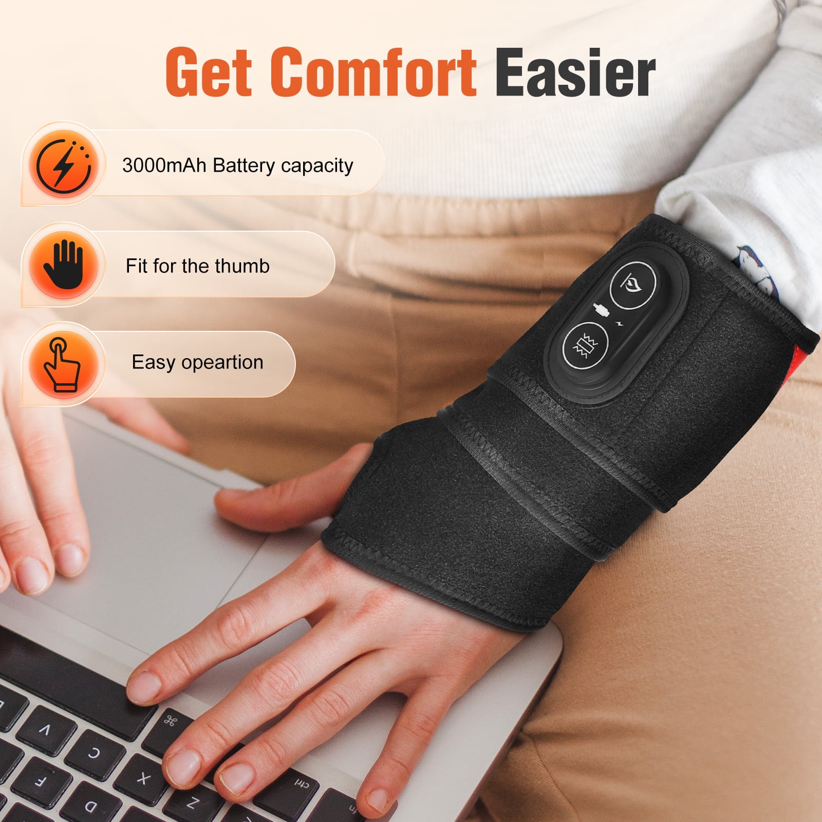 Wrist Heating Pad Wrap Massage, Heated Wrist Braces Carpal Tunnel, Elbow Knee Wrist Ankles Brace Heating Pad, Hand Brace Support Relax, 3000mAh, Gifts for Family, Travel