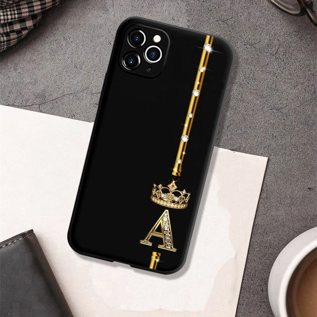 Funda de teléfono con 26 letras de oro rosa para Iphone, carcasa trasera con corona a la moda para Iphone 12, 13, 11, 14 Pro, X, Xs, XR, Xsmax Fivean unisex