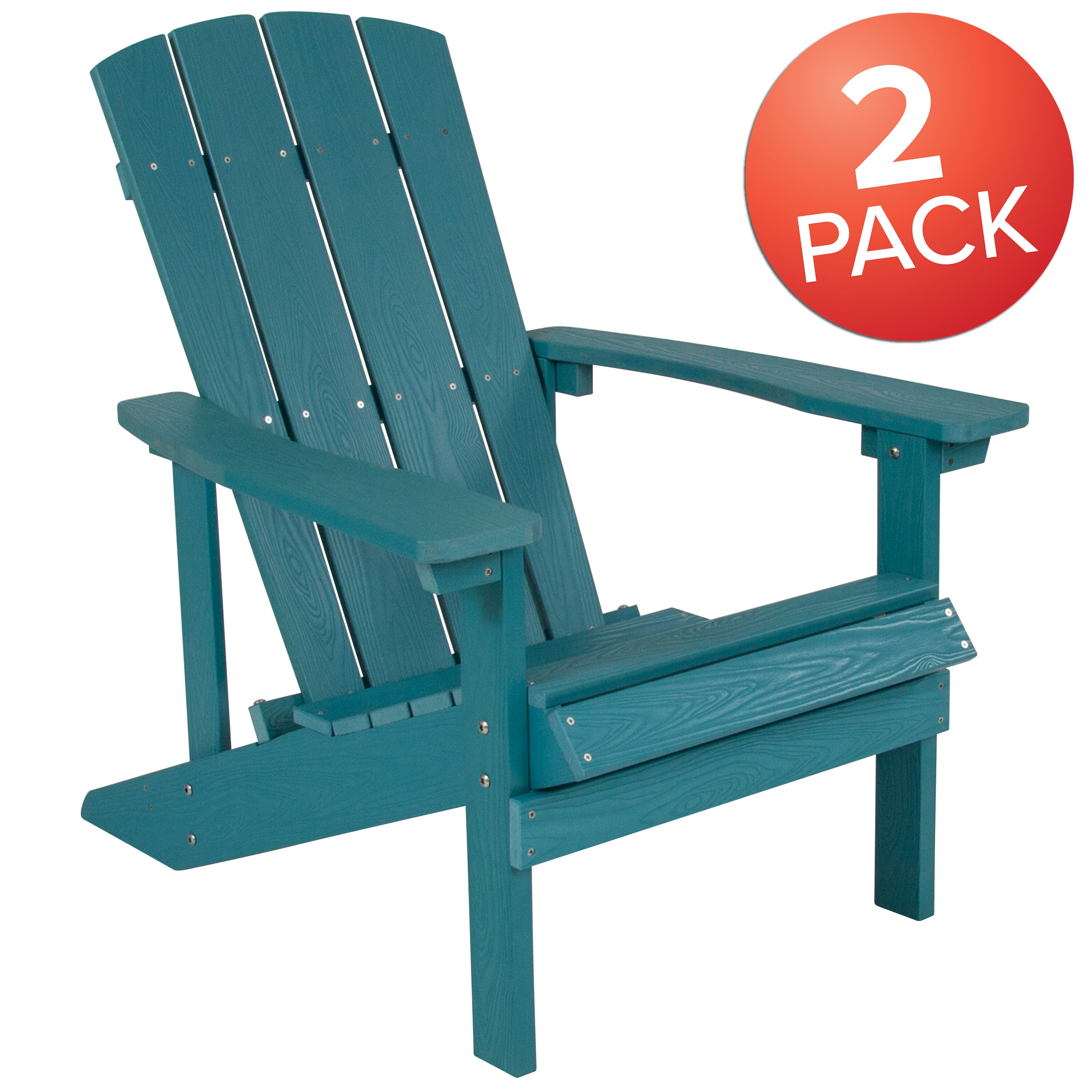 Emma + Oliver Set of 2 Outdoor Sea Foam All-Weather Poly Resin Wood Adirondack Chairs