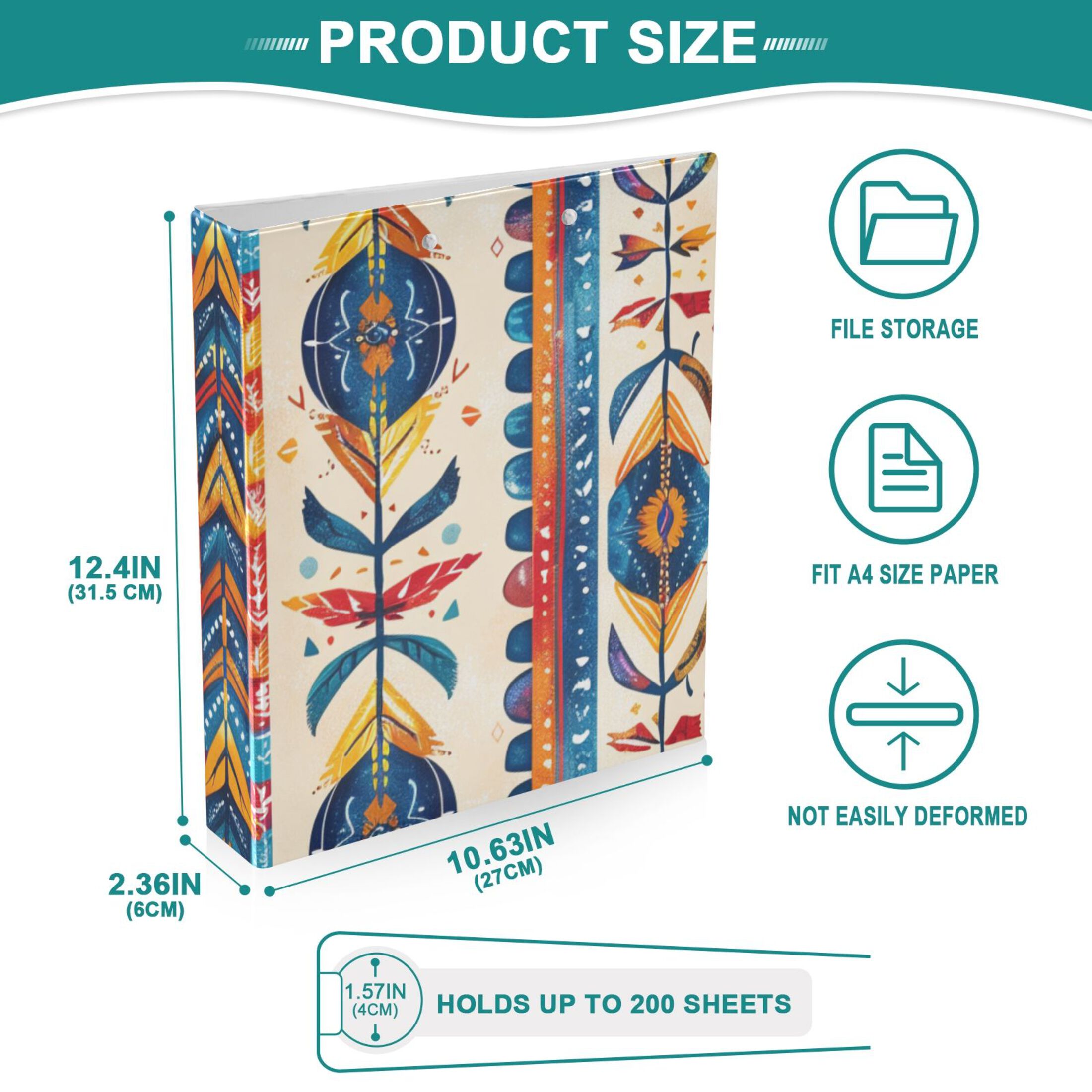Retro Lines 3 Ring Binders 1.5 inch Hardcover File Folders with Interior Pockets A4 Size Organizer for School Office Hospital