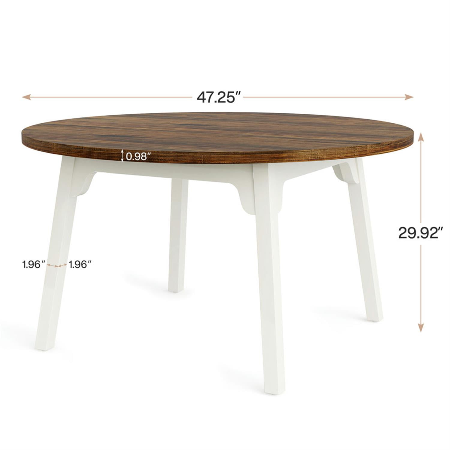 Demi Bonn 47" Modern Round Dining Table for 4 People, Farmhouse Kitchen Dinner Table for Dining Room, Living Room Furniture, Brown