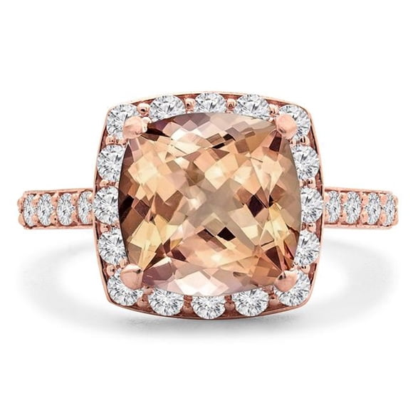 Majesty Diamonds MD190569-P 3.67 CTW Cushion Pink Morganite Cushion Halo Engagement Ring in 14K Rose Gold