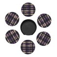 thumbnail image 3 of 6 Pce Leather Coasters 3.9in With Coasters Storage Box Antifouling And Antiscalding For Dining Room Kitchen Office Bedroom Living Room Purple Buffalo Plaid Check Tartan Scotland_3, 3 of 8