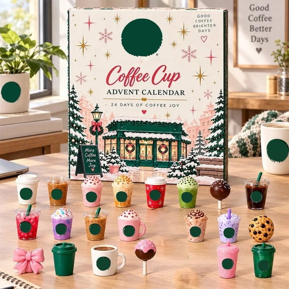 2026 Coffee Cup Advent Calendar 24 Days Blind Box Set,Cafe Latte Boba Milk Tea Mug Donut Pastry 2D Flat Acrylic Ornament,Home Wall Door Decor Coffee Lover Xmas Party Stocking Stuffer Gift