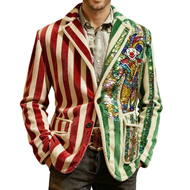 Chaqueta de Vestido de Ceremonia de Impresión de Corduro Largo para Hombre con Bolsillos, Blazer de Partido Delantero de Botón para Invierno Primavera