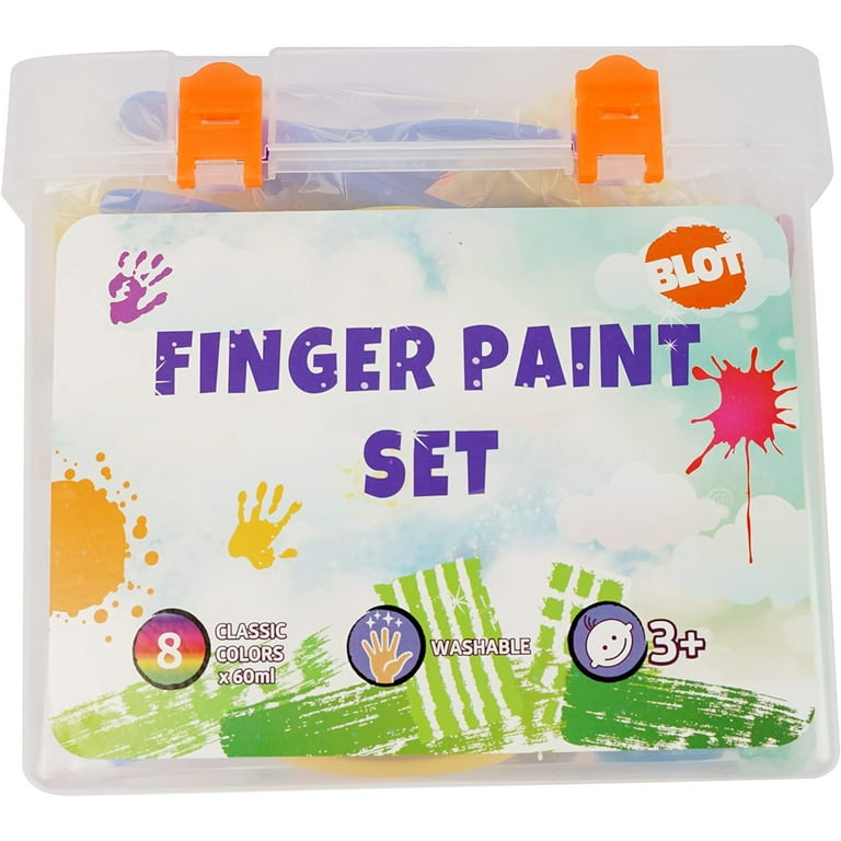  65 Pack Washable Finger Paint set with 12 Color Finger Paints,  Sponges, Paint Brushes, Waterproof Paint Smock, Palettes, Cards, Storage  Box for Toddler Early Learning Kids. : Toys & Games