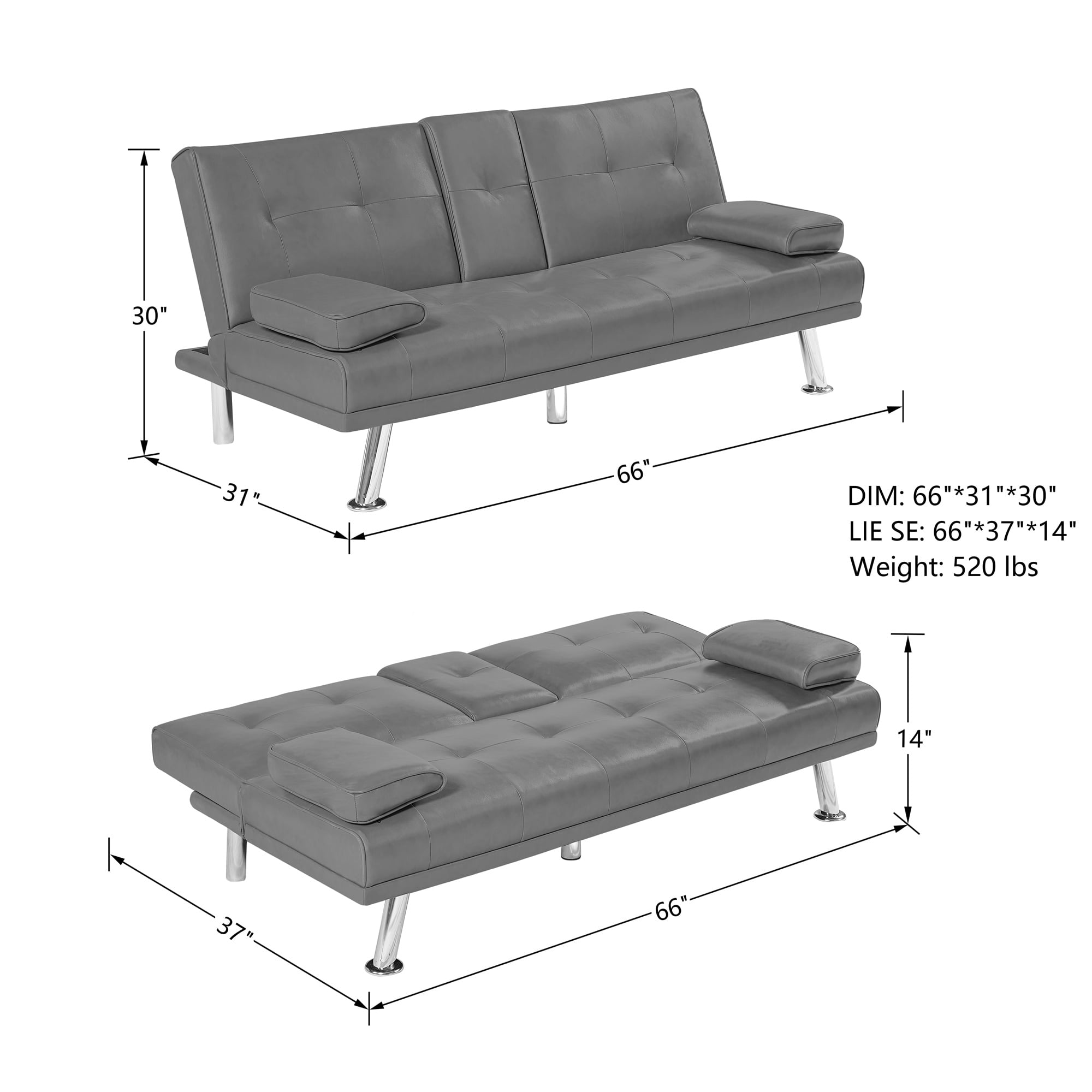 Kepooman 66" Futon Couch Bed, Sofa Bed with Cupholders and Pillows, Convertible Futon Folding Sofa for Office, Tan Kepooman 66" Futon Couch Bed, Sofa Bed with Cupholders and Pillows, Convertible Futon Folding Sofa for Office, Tan