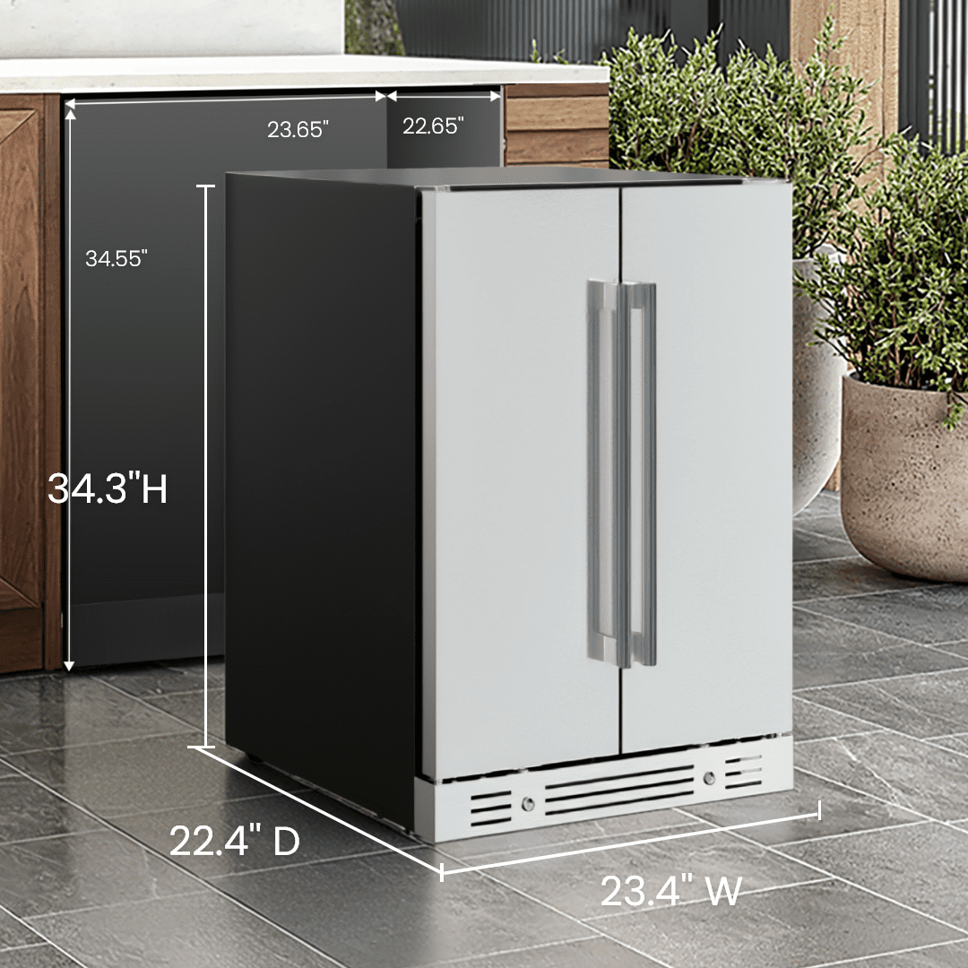 Yeego 24" Built-in Beverage Cooler, Dual Zone 116L/4.1Cuft, 20 Bottles & 60 Cans, Outdoor Rated 304 Stainless Steel Refrigerator with Adjustable Shelves, Lock, 34-65℉, for Home/Bar/Patio
