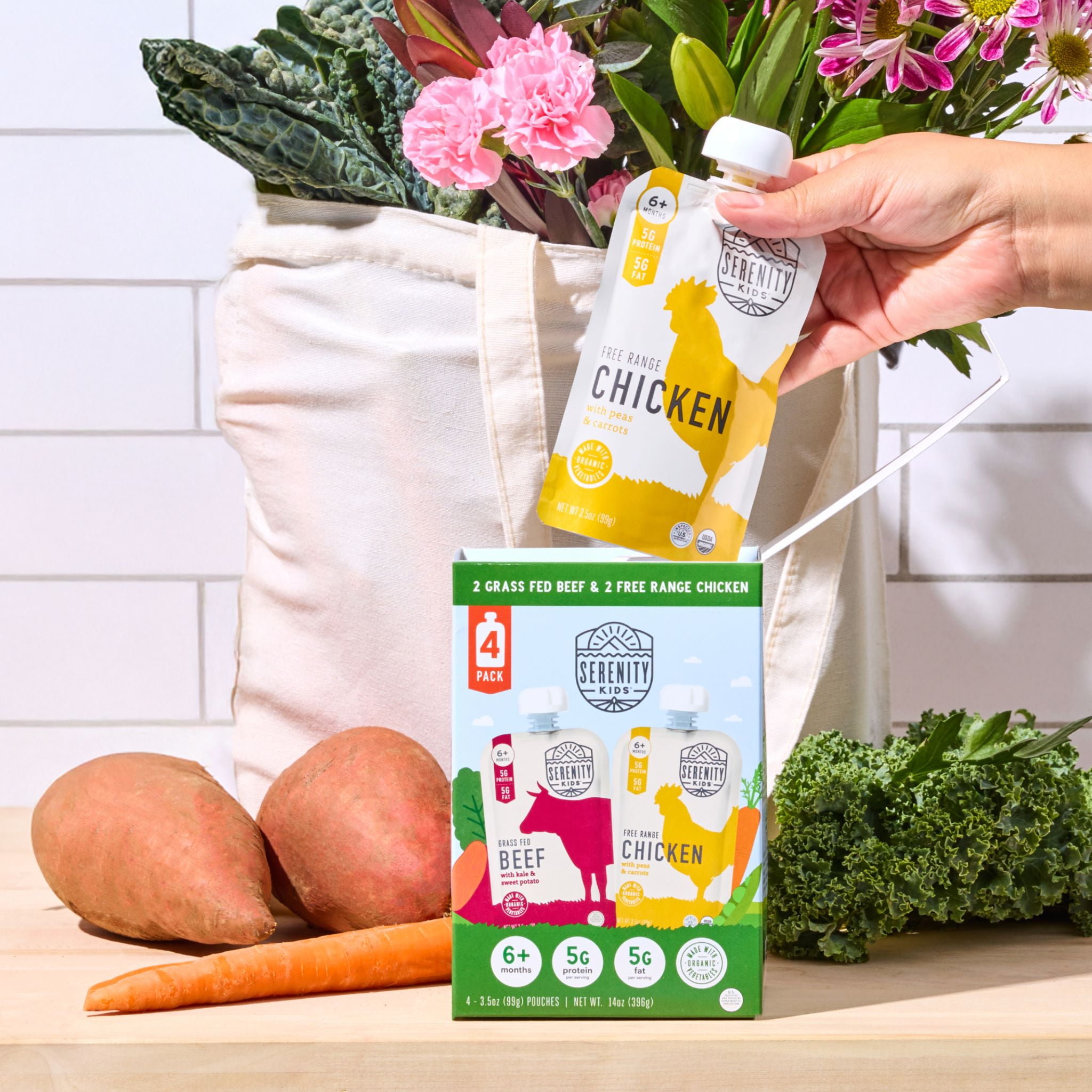 (2 pack) Serenity Kids Free Range Chicken & Grass Fed Beef Stage 2 Baby Food Organic Vegetables Variety Pack, 14oz/4ct Pouches