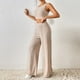 thumbnail image 3 of Completo Pantalone Lungo Conjunto de pantalones de 2 piezas para mujer, informal, color sólido, cuello redondo, cintura elástica, atuendo diario Ygjytge Beis M para Mujer, 3 of 6