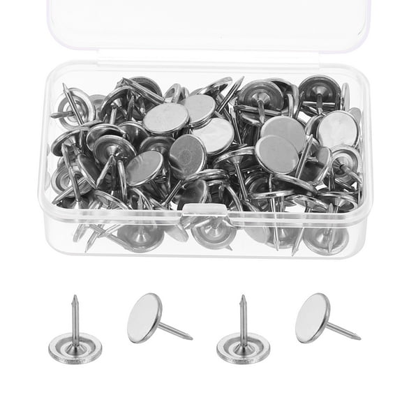 100Pcs Thumb Tacks, 7/16"x1/2" Flat Head Upholstery Push Pins, Silver