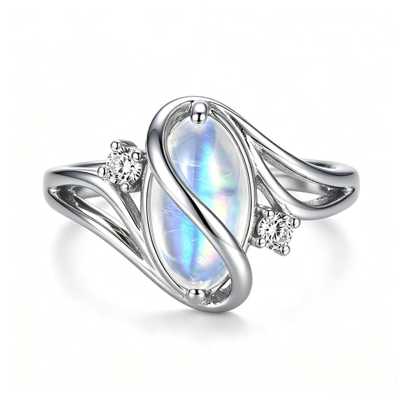 EJG Marquise Simulated Moonstone Stackable Ring for Women, Twisted Hollow Band Cubic Zirconia Accent Hypoallergenic Gift Jewelry for Birthday Anniversary