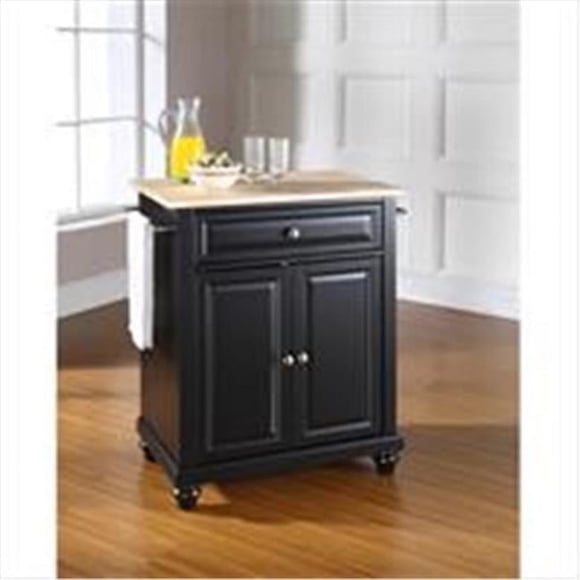 Crosley Furniture KF30021DBK Cambridge Natural Wood Top Portable Kitchen Island in Black Finish